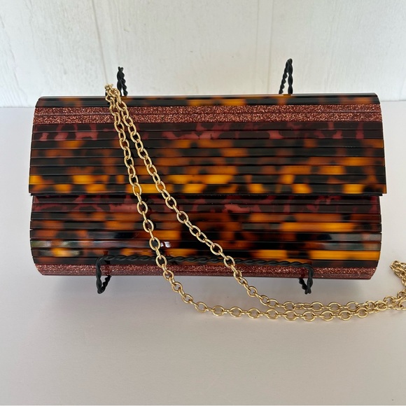 SONDRA ROBERTS FAUX TORTOISE SHELL CLUTCH EVENING BAG - Picture 4 of 14
